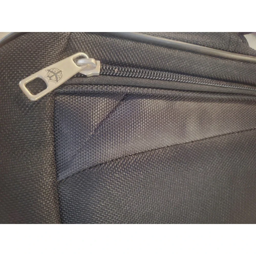 Black Polyester Travel Bag Shoulder Strap Dual Handles Globe Logo Flight Plane